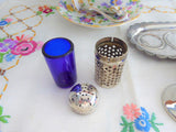 Salt Pepper Mustard Tray Set 11 Piece Set 1960s Cobalt Blue Glass Silverplate