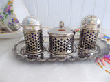 Salt Pepper Mustard Tray Set 11 Piece Set 1960s Cobalt Blue Glass Silverplate