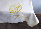 Yellow Embroidered Tablecloth 1960s Tea Cloth Bridge Cloth Table Cloth As Is