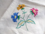 Flower Embroidered Tablecloth 32 Inches Square 1960s Tea Cloth Bridge Cloth Card Table