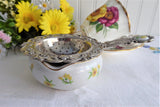 Yellow Daisy Tea Strainer And Bowl Porcelain Silverplate 1970s Tea Leaf Strainer