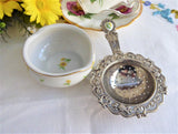 Yellow Daisy Tea Strainer And Bowl Porcelain Silverplate 1970s Tea Leaf Strainer