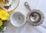 Yellow Daisy Tea Strainer And Bowl Porcelain Silverplate 1970s Tea Leaf Strainer