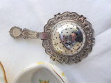 Yellow Daisy Tea Strainer And Bowl Porcelain Silverplate 1970s Tea Leaf Strainer