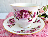 Teacup Pink Magenta Floral  Queen Anne English Bone China Cup And Saucer 1960s