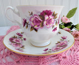 Teacup Pink Magenta Floral  Queen Anne English Bone China Cup And Saucer 1960s