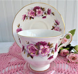 Teacup Pink Magenta Floral  Queen Anne English Bone China Cup And Saucer 1960s