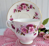 Teacup Pink Magenta Floral  Queen Anne English Bone China Cup And Saucer 1960s
