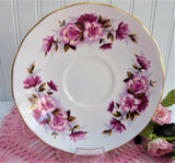 Teacup Pink Magenta Floral  Queen Anne English Bone China Cup And Saucer 1960s