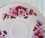 Teacup Pink Magenta Floral  Queen Anne English Bone China Cup And Saucer 1960s