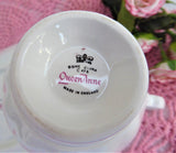 Teacup Pink Magenta Floral  Queen Anne English Bone China Cup And Saucer 1960s