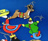 Wood Christmas Ornaments Set of 12 Hand Painted King Clown Wreath Vintage 1970s