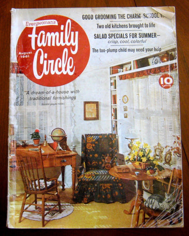 August 1961 Family Circle Magazine Decorating Mid Century Vintage Recipes Life