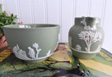 Wedgwood Green Jasper Sugar And Creamer Icarus Aesculapius 1963 Green And White
