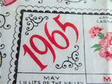 Calendar Handkerchief 1965 Original Sticker Monthly Flowers Dates Hanky