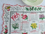Calendar Handkerchief 1965 Original Sticker Monthly Flowers Dates Hanky