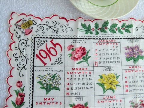 Calendar Handkerchief 1965 Original Sticker Monthly Flowers Dates Hank –  Antiques And Teacups