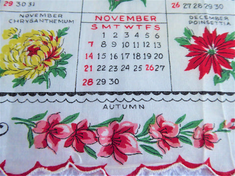Calendar Handkerchief 1965 Original Sticker Monthly Flowers Dates Hank –  Antiques And Teacups