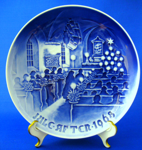 Plate Bing And Grondahl Christmas In Church 1968 Annual Blue And White Holiday