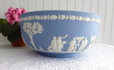 Large Wedgwood England Bowl Blue Jasperware 8 Inch 1969 Sacrifice Figures