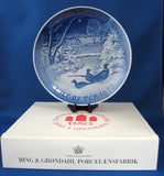 Bing And Grondahl Plate Christmas Pheasants In The Snow 1970 Blue White Boxed