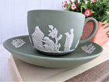 Cup and Saucer Wedgwood green Jasperware Sacrifice Figures Cherubs 1970 England