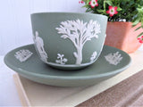 Cup and Saucer Wedgwood green Jasperware Sacrifice Figures Cherubs 1970 England