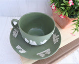 Cup and Saucer Wedgwood green Jasperware Sacrifice Figures Cherubs 1970 England