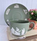 Cup and Saucer Wedgwood green Jasperware Sacrifice Figures Cherubs 1970 England