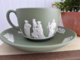 Cup and Saucer Wedgwood green Jasperware Sacrifice Figures Cherubs 1970 England