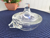 Crystal Figural Lidded Jam Dish Anchor Hocking 1970s Glass Trinket Dish