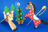 Wood Ornaments 3 D Reindeer Christmas Tree Carousel Horse 1970s Hand Made