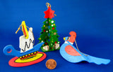 Wood Ornaments 3 Dimensional Bird Christmas Tree Candle 1970s Hand Made