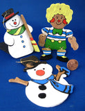 Ornaments Hand Painted Wood 2 Snowmen And Raggedy Andy 1970s Hand Made