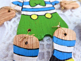Ornaments Hand Painted Wood 2 Snowmen And Raggedy Andy 1970s Hand Made
