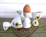 Set Of 4 Vintage Eggcups Double Yellow Daisies Bone China England 1970s 4 Egg Cups