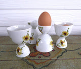 Set Of 4 Vintage Eggcups Double Yellow Daisies Bone China England 1970s 4 Egg Cups