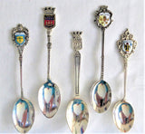 Spoons Silver European 5 Souvenir Spoons 800 Enamel Paris Munich Vatican French