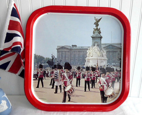 Tin Serving Tray Metal Buckingham Palace Bands Queen's Guards 1970s Souvenir