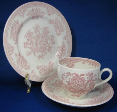 Cup And Saucer With Plate Asiatic Pheasants Pink Transfer Burleigh 1970s Teacup Trio