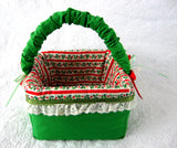 Christmas Fabric Basket 1970s Hand Made Display Decorative Holiday Holder