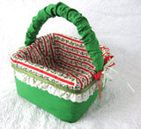 Christmas Fabric Basket 1970s Hand Made Display Decorative Holiday Holder