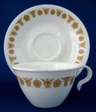 Corelle Butterfly Gold Hook Handle Cup And Saucer Milk Glass 1970s Living Ware