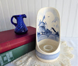 Delft Candle Holder Chamber Stick 1970s Blue White Windmill Shield Handpainted