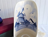 Delft Candle Holder Chamber Stick 1970s Blue White Windmill Shield Handpainted