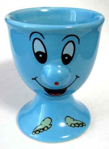 Egg Cup Bright Blue English Pedestal Funny Face 1970s Comic Mid Century
