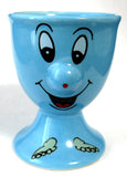 Egg Cup Bright Blue English Pedestal Funny Face 1970s Comic Mid Century