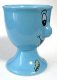 Egg Cup Bright Blue English Pedestal Funny Face 1970s Comic Mid Century