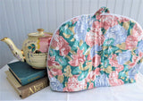 Padded Tea Cozy Teal Coral Blue Floral Large England 1970s
