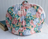 Padded Tea Cozy Teal Coral Blue Floral Large England 1970s
